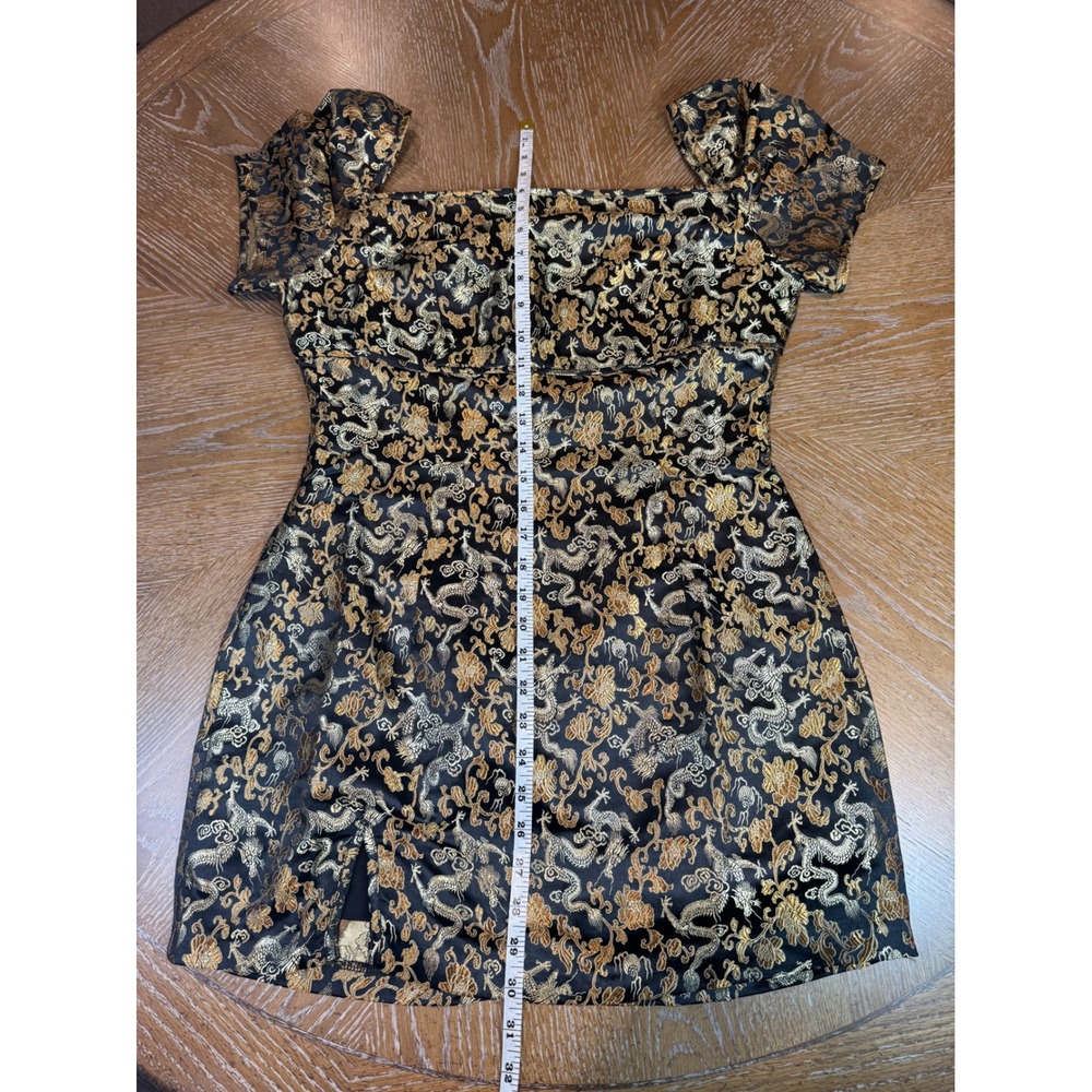 Lenni the Label Palace Mini Dress Dragon Black Jacquard Gold Size Large - Picture 8 of 8